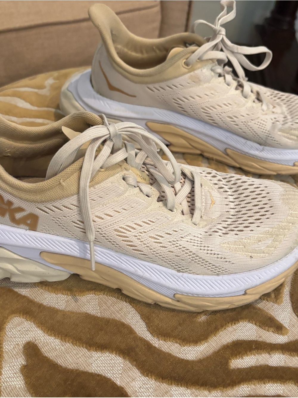 HOKA Women's Neutral Running Shoe in Gold & Beige